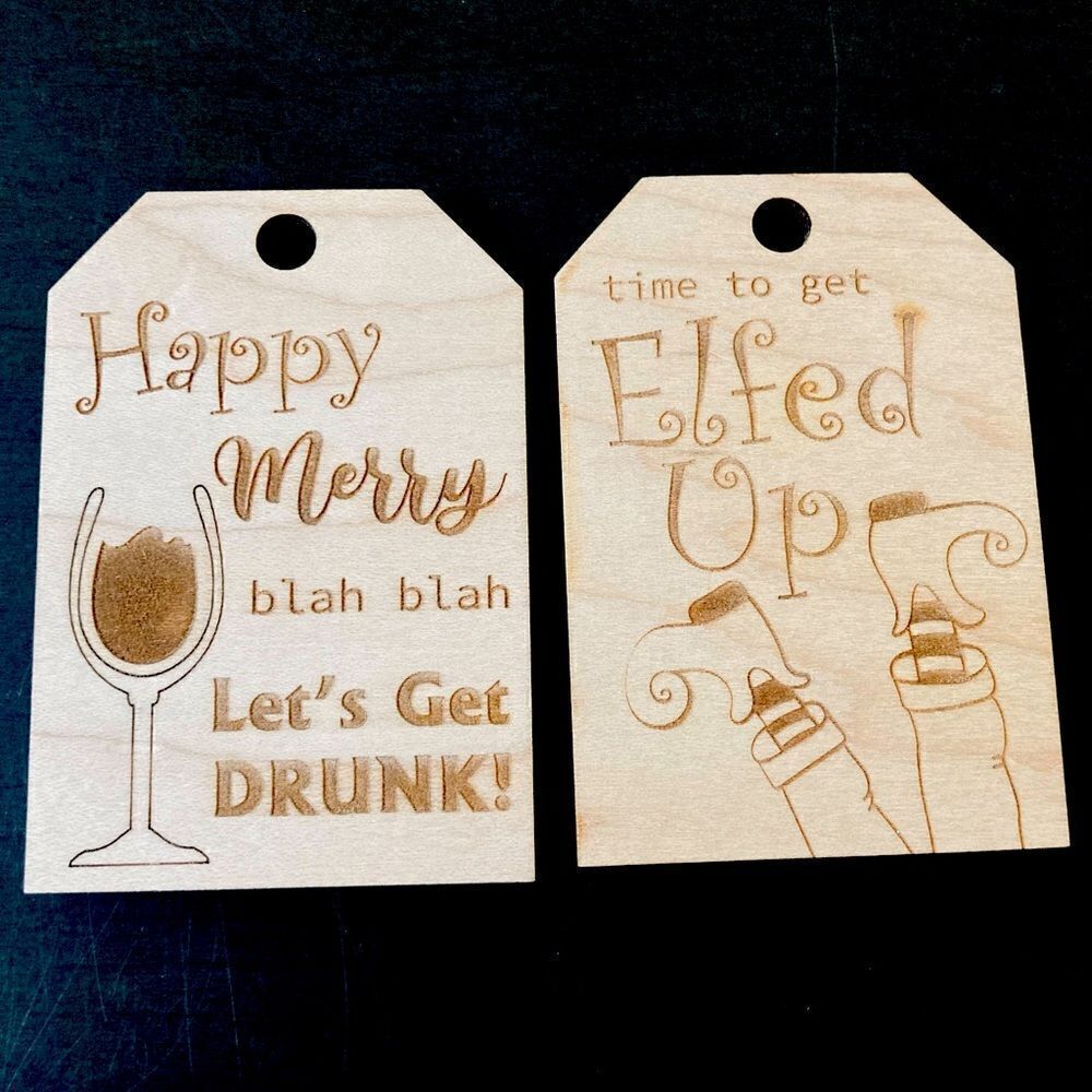 Boho Wood Christmas Wine Gift Tags Ornaments Set